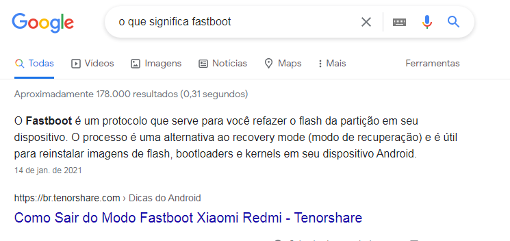 Exemplo de Featured Snippets.