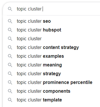 Pesquisa do Google para Topic Clusters.