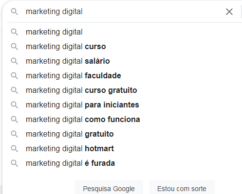 Print de pesquisa sobre “marketing digital” no Google.