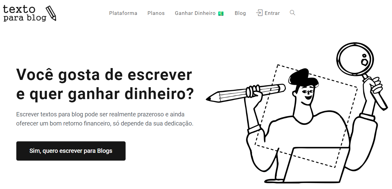 Print da home do site Texto para Blog.