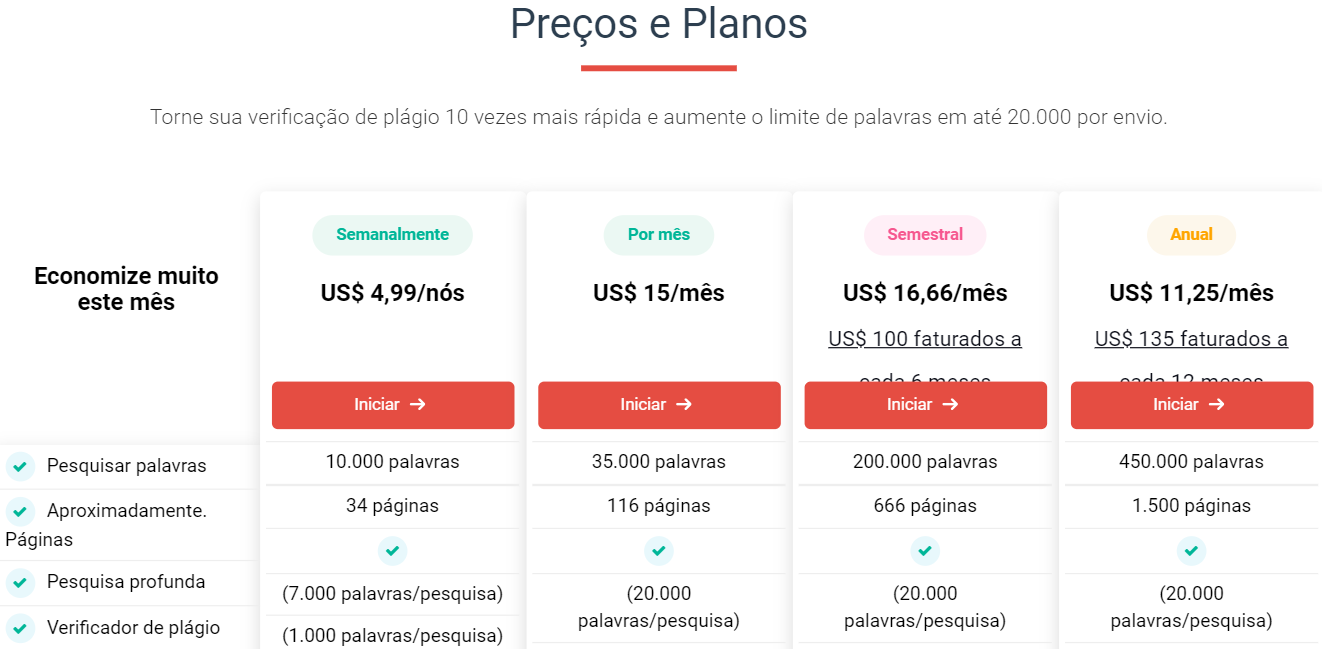 Check-Plagiarism.com: Planos e Preços.