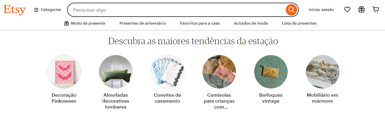 Print da home do site Etsy.