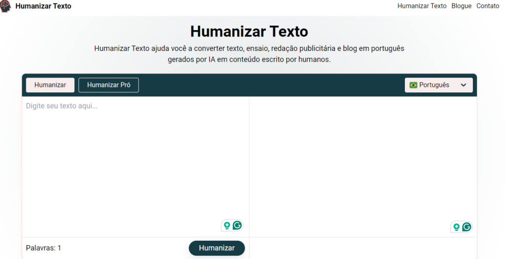 Humanizador de Texto: Página inicial.